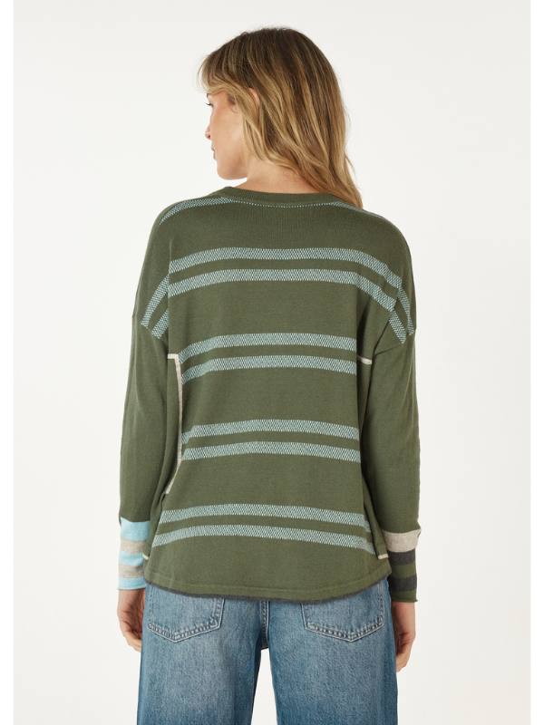 Zaket & Plover Birdseye Trim Jumper Olive Back