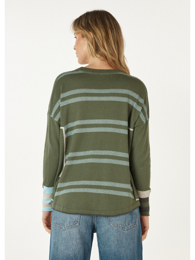 Zaket & Plover Birdseye Trim Jumper Olive Back