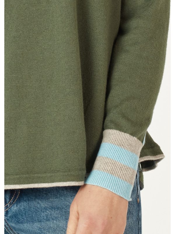 Zaket & Plover Birdseye Trim Jumper Olive Detail