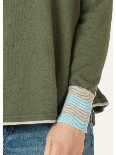 Zaket & Plover Birdseye Trim Jumper Olive Detail