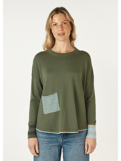 Zaket & Plover Birdseye Trim Jumper Olive Front