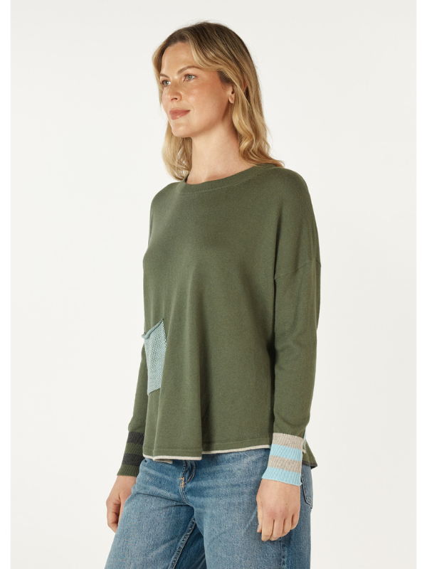 Zaket & Plover Birdseye Trim Jumper Olive Side