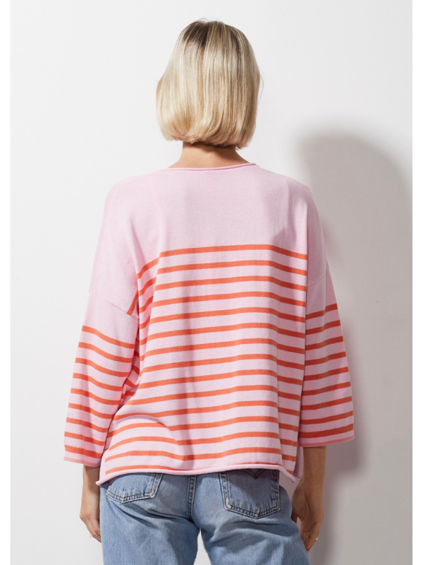 Zaket & Plover Breton Stripe V Jumper Petal Back