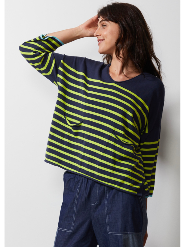 Zaket & Plover Breton Stripe V Jumper Sailor Front