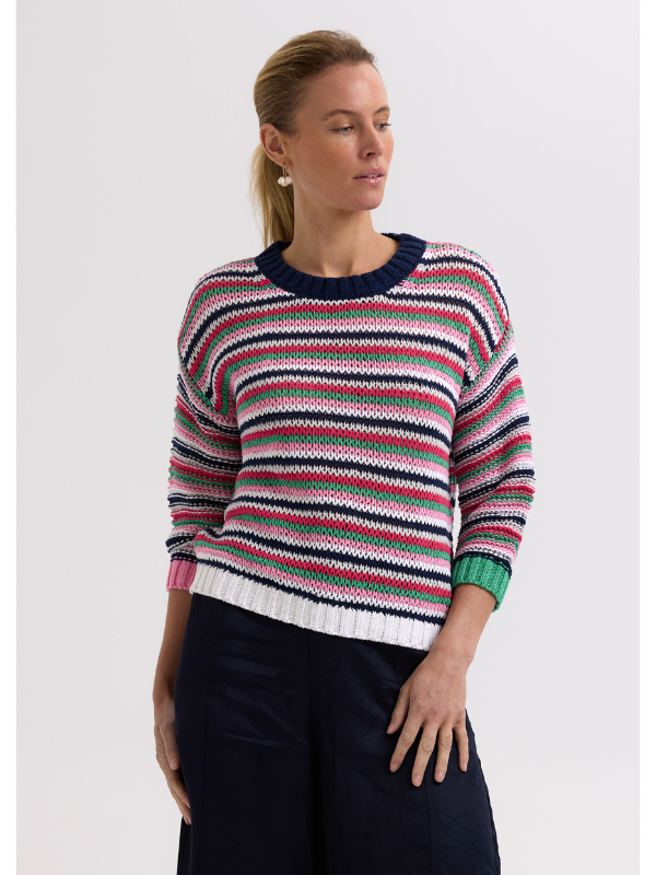 Zaket & Plover Chunky Stripe Jumper Navy Front