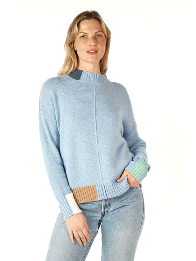 Zaket & Plover Colour Block Trim Jumper Mist Front