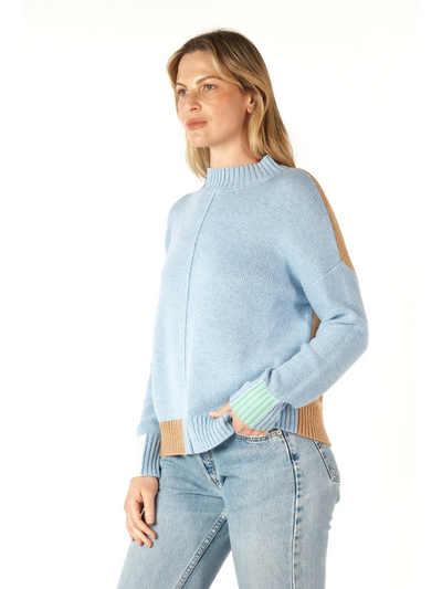 Zaket & Plover Colour Block Trim Jumper Mist Side