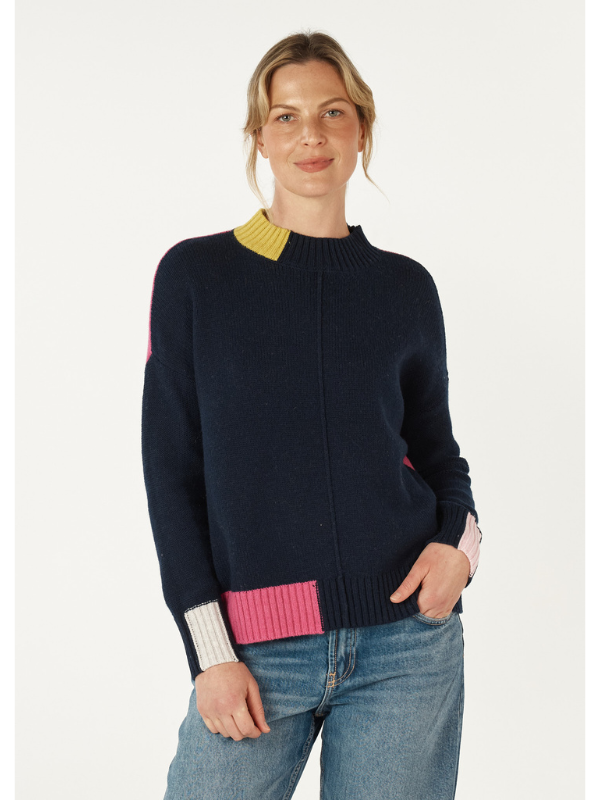 Zaket & Plover Colour Block Trim Jumper Navy Front