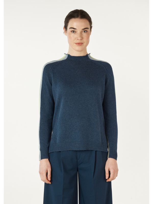 Zaket & Plover Contrast Funnel Neck Denim Front