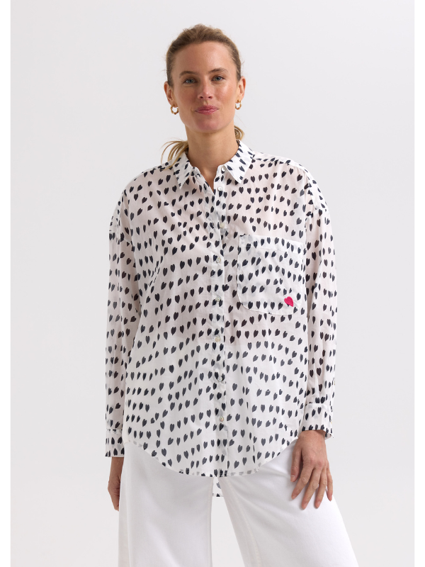 Zaket & Plover Cotton Voil Shirt White Love Front