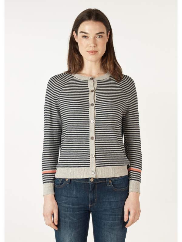 Zaket & Plover Essential Stripe Cardi Light Marl Front