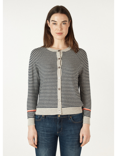 Zaket & Plover Essential Stripe Cardi Light Marl Front