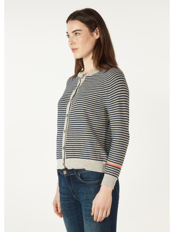 Zaket & Plover Essential Stripe Cardi Light Marl Side