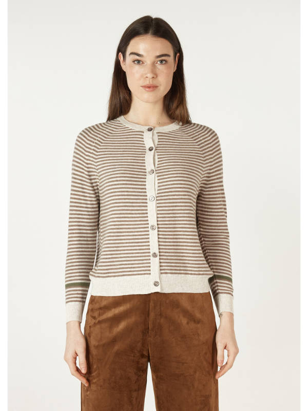 Zaket & Plover Essential Stripe Cardi Light Oat Front