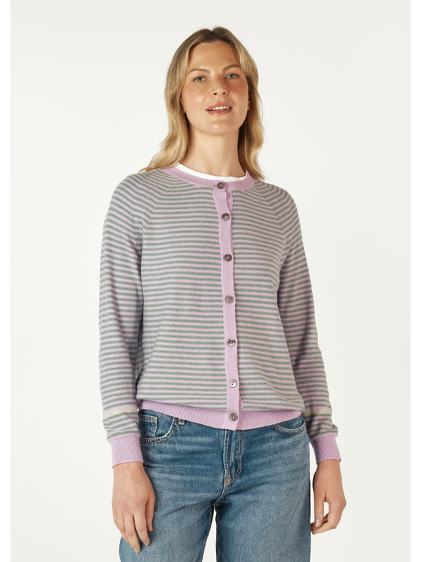 Zaket & Plover Essential Stripe Cardi Lilac Front