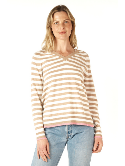 Zaket & Plover Essential Stripe V Oat Front