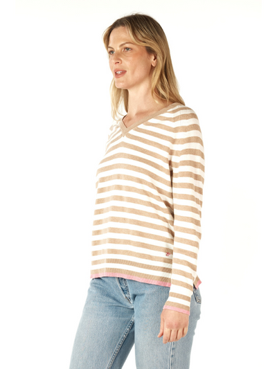 Zaket & Plover Essential Stripe V Oat Side