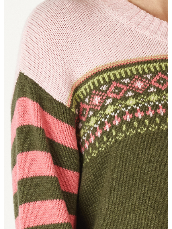 Zaket & Plover Fairisle Jumper Olive Detail