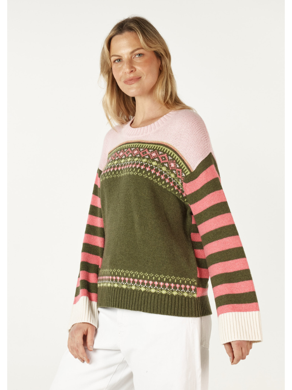 Zaket & Plover Fairisle Jumper Olive Side