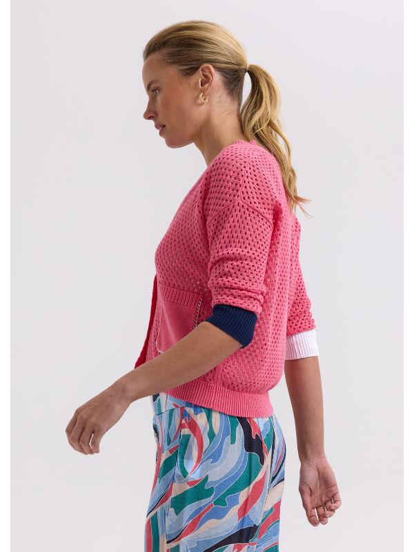 Zaket & Plover Holey Cardi Carnation Side