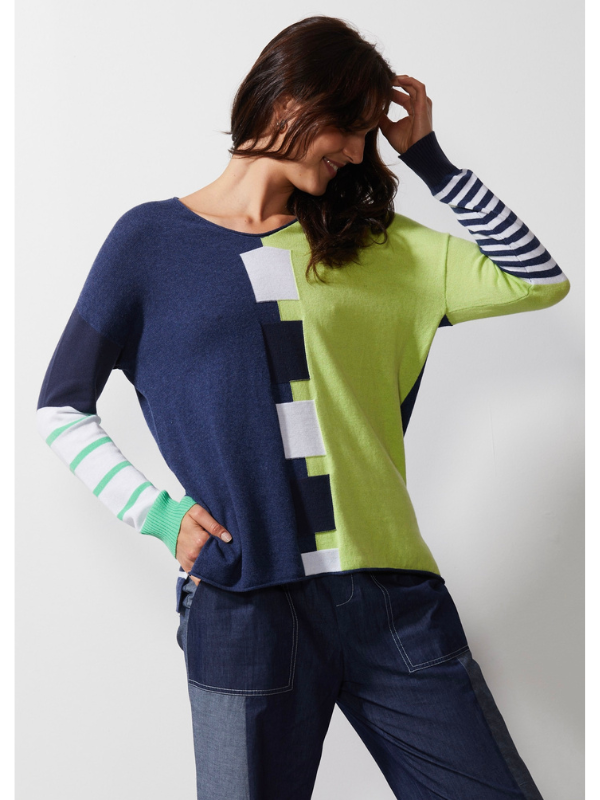 Zaket & Plover Intarsia Squares Jumper Denim Front