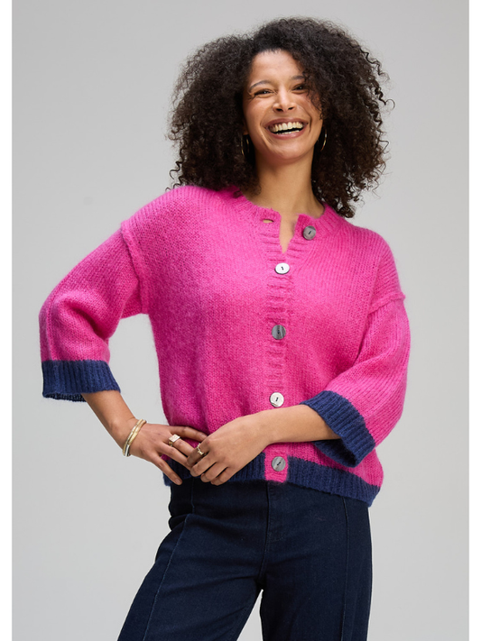 Zaket & Plover Kid Mohair Cardi Magenta Front