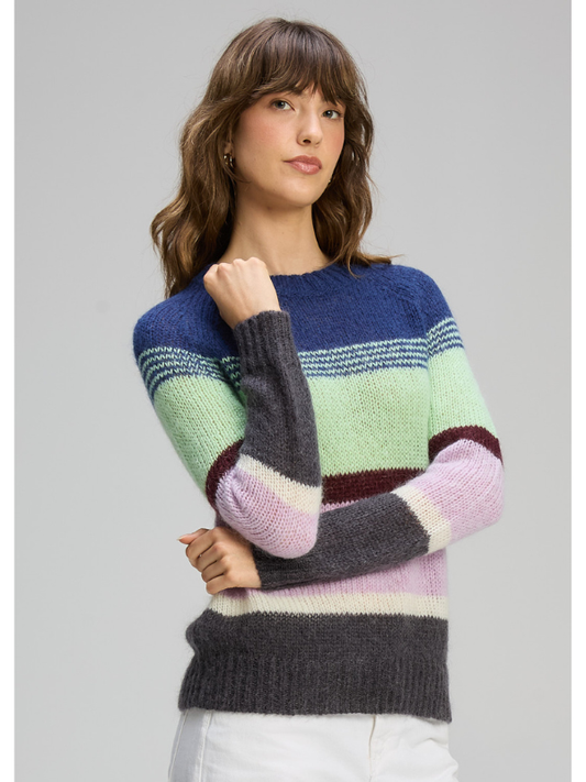 Zaket & Plover Kid Mohair Lines Crew Lilac Mist Front