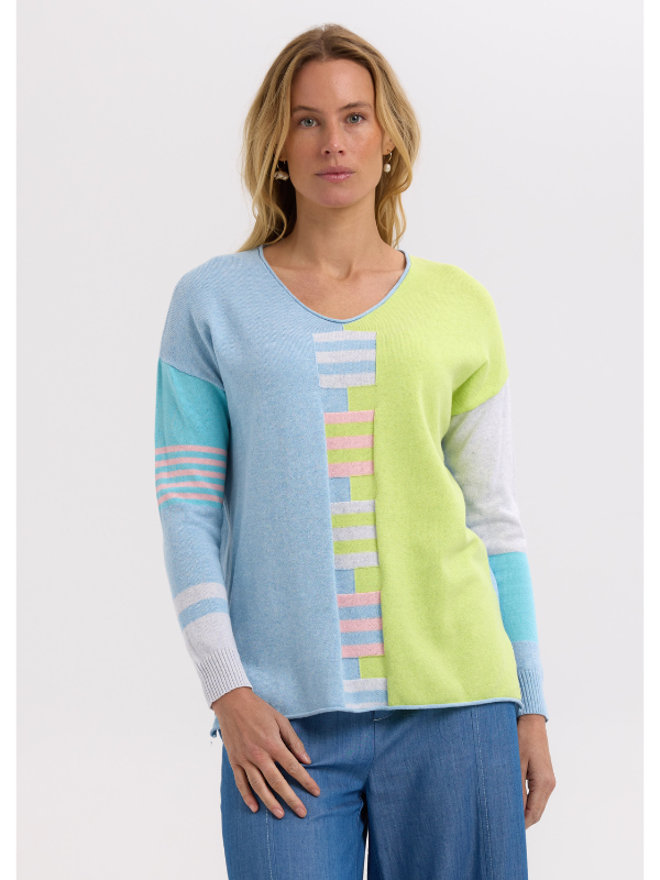 Zaket & Plover Ladder Stripe V Baby Blue Front