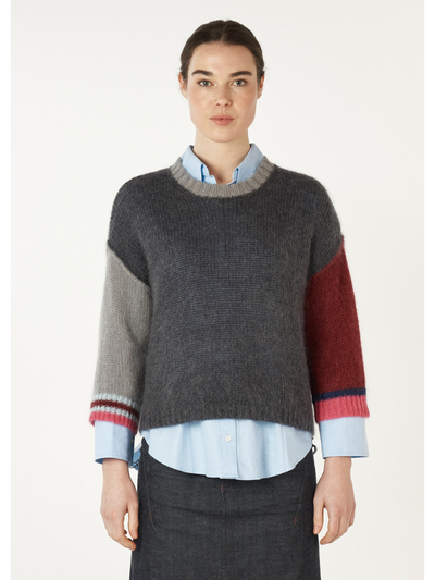 Zaket & Plover Mohair Colour Block Jumper Charcoal Front