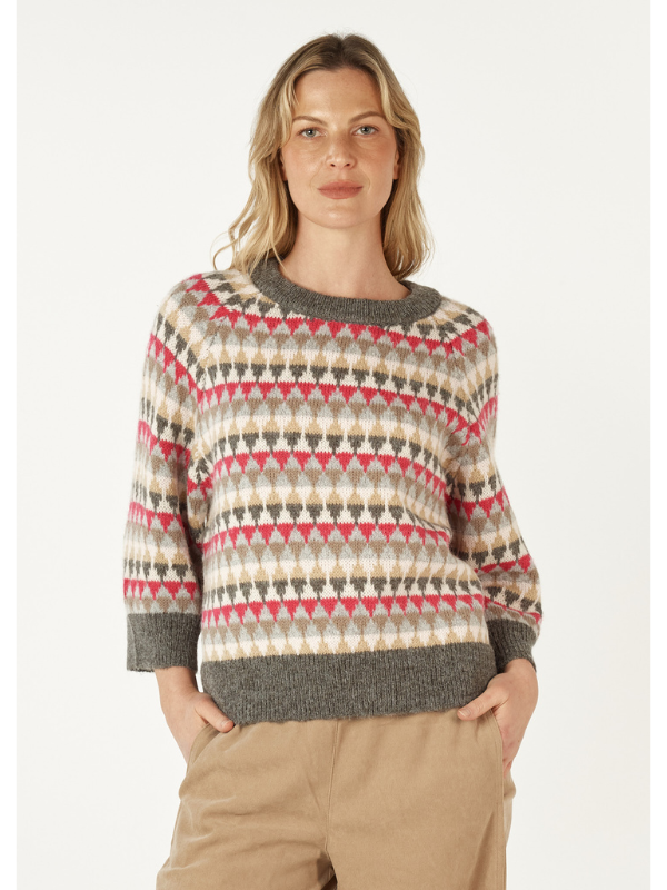 Zaket & Plover Mohair Fairisle Jumper Charcoal Front