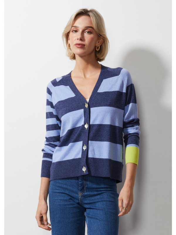 Zaket & Plover Multi Stripe Cardi Denim Front