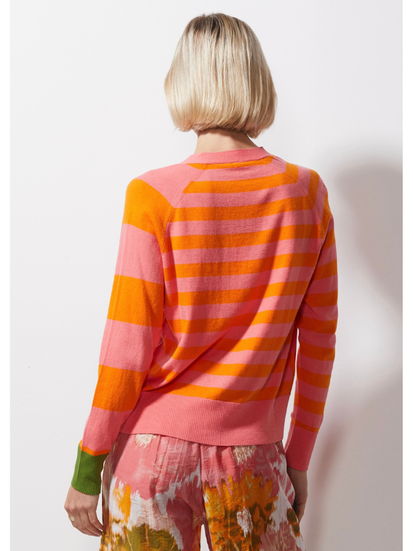 Zaket & Plover Multi Stripe Cardi Flamingo Back