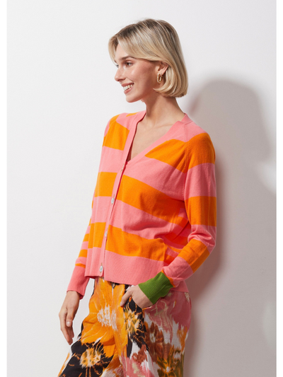 Zaket & Plover Multi Stripe Cardi Flamingo Side