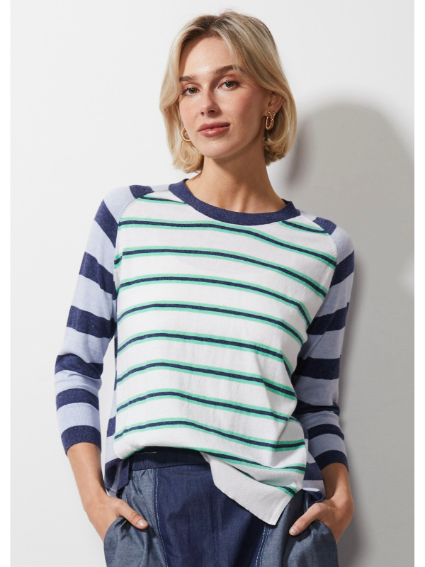 Zaket & Plover Multi Stripe Jumper Denim Front