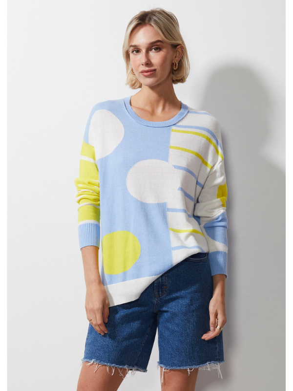 Zaket & Plover Spot on Stripes Jumper Sky Front