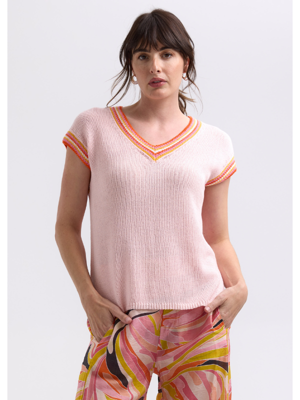 Zaket & Plover Stripe Trim Top Blush Front