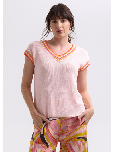 Zaket & Plover Stripe Trim Top Blush Front