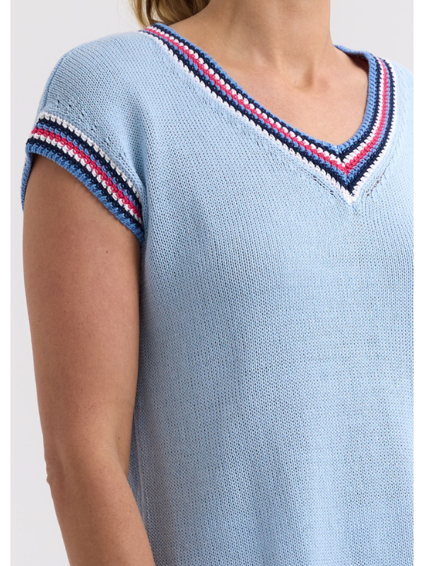 Zaket & Plover Stripe Trim Top Powder Detail