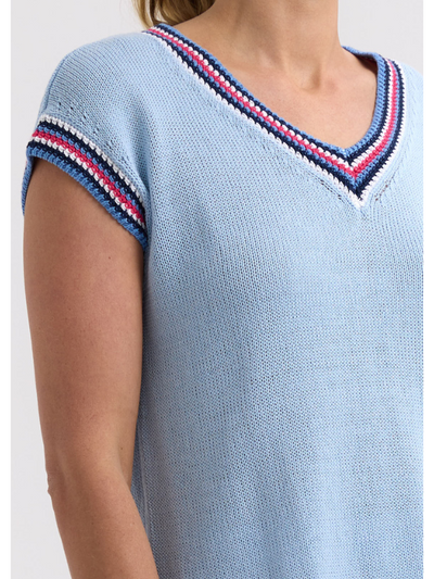 Zaket & Plover Stripe Trim Top Powder Detail