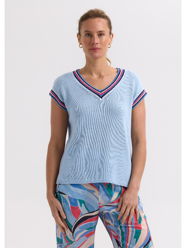 Zaket & Plover Stripe Trim Top Powder Front