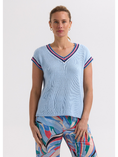 Zaket & Plover Stripe Trim Top Powder Front