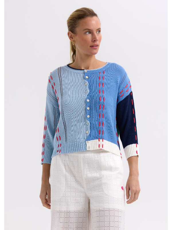 Zaket & Plover Thread Detail Cardi Blue Front