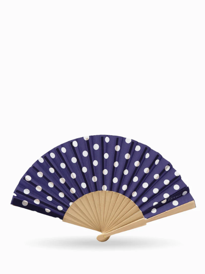 Zjoosh Hand Fan Navy and White Polka Dots