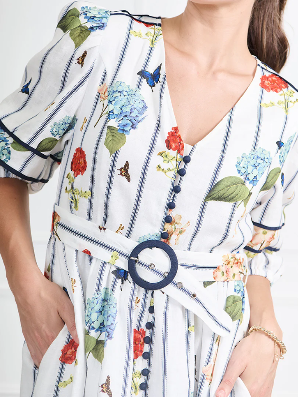 Zjoosh Jardinaire Linen Dress White Detail