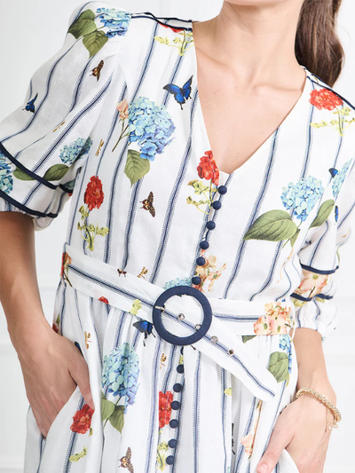 Zjoosh Jardinaire Linen Dress White Detail