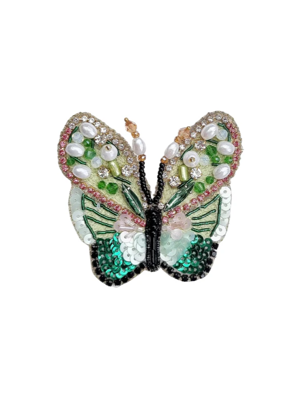 Zoda Accessories Butterfly Beaded Brooch Green