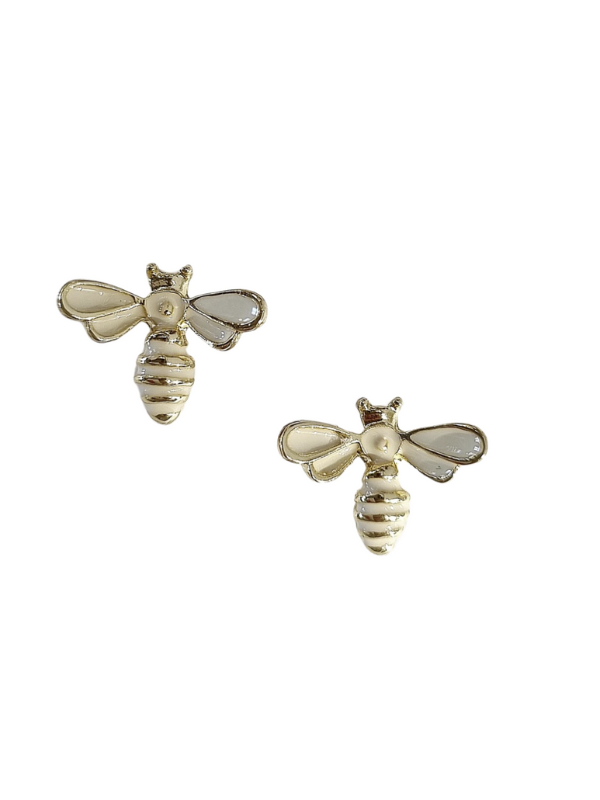 Zoda Accessories Epoxy Bee Stud Earrings White & Gold